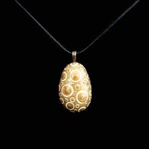 Hand Painted Dot Art Pendant. Gold with Parchment and Gold Spheres